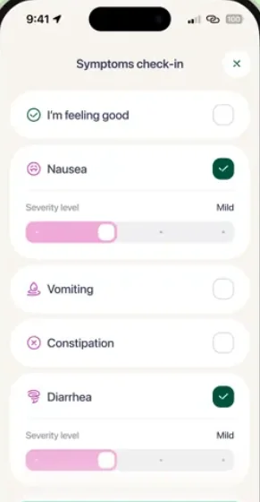 Symptoms check-in with severity levels