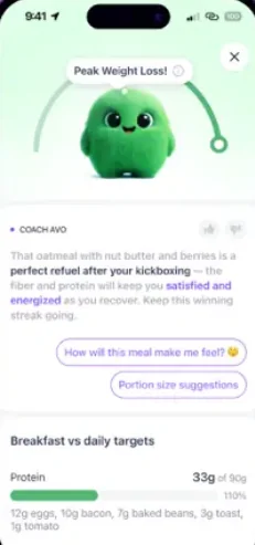 Coach Avo feedback on a logged breakfast